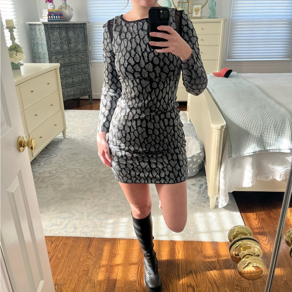 REISS size 2 Elegant Black and Silver Sparkly Bodycon Dress